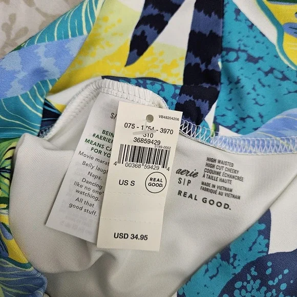 *New* American Eagle Aerie Green/Blue Tropical Swim Bottoms Size Small - Picture 5 of 7